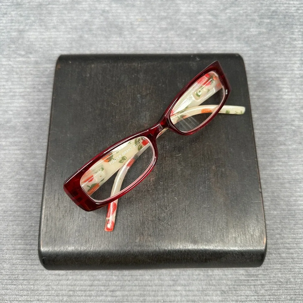 Foster Grant Summers WIN Red Strawberry Print Reading Y2K Glasses +1.25 PL1014